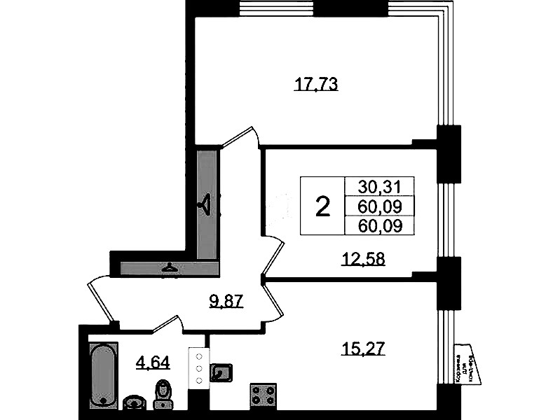 2-комнатная квартира 60.09 м², 2/11 эт., ЖК «VEREN NORT Сертолово»